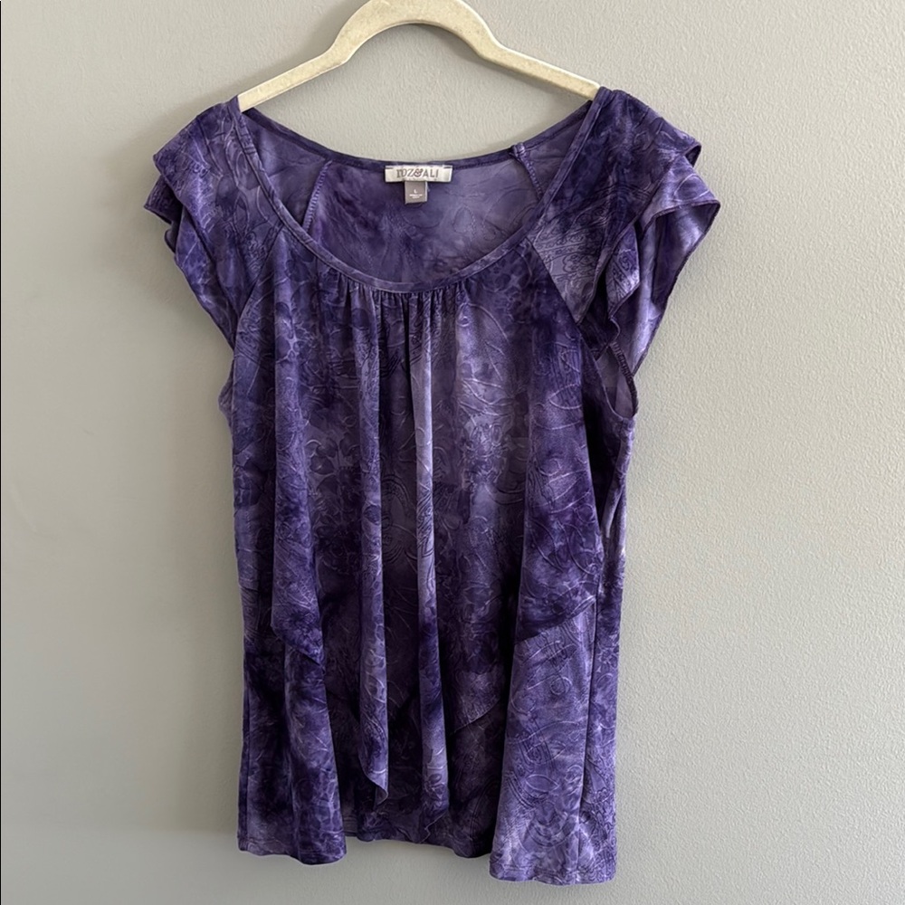 Roz & Ali Purple Flutter Sleeve Ruffled Blouse